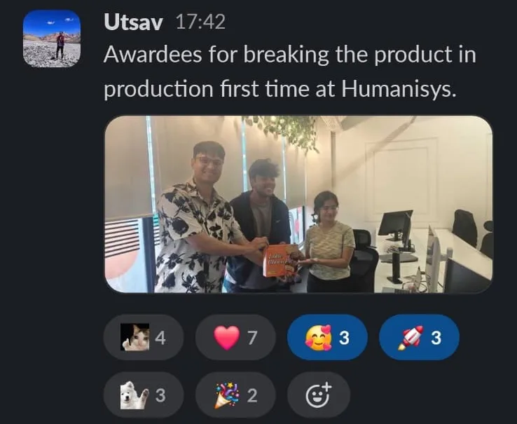 the awardees for breaking prod, as announced on slack