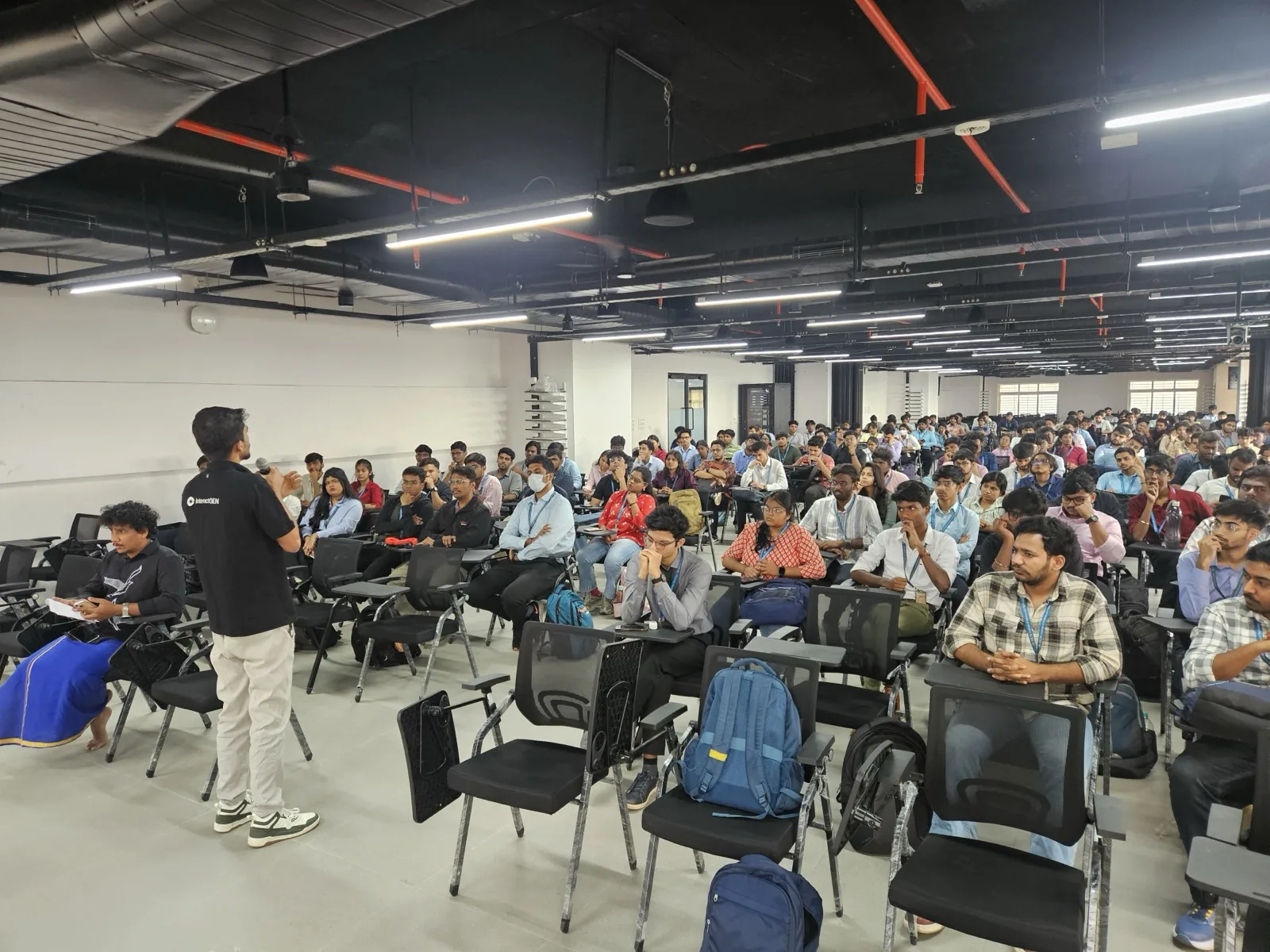 pitching to a hall full of students
